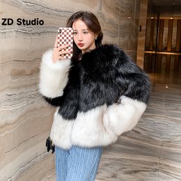 Womens Fur Faux ZD Studio Autumn And Winter Imitation Hair Colour Coat Female Korean Version Short Gradient Slimming 230925