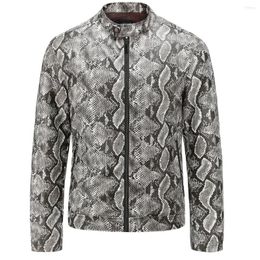 Men's Fur Men Slim Fit Leather Jackets High Street Style Snakeskin Pattern PU Coats Good Quality Spring Autumn Jacket