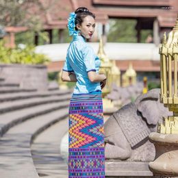 Ethnic Clothing Asian Summer Stand Collar Short Sleeve Jacket Skirt Dai Princess El Work Dress Thailand Women's Festival