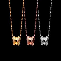 3 Colours High Quality Stainless Steel Spring Pendant Women Designer Necklaces B Letter Full CZ Stones Necklace Fashion Couple Jewe347C