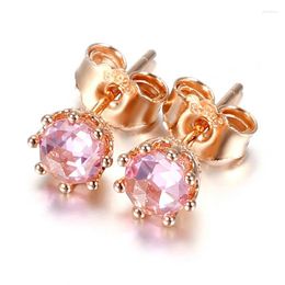 Stud Earrings Original Pink Sparkling Crown With Crystal For Women 925 Sterling Silver Earring Gift DIY Europe Jewellery