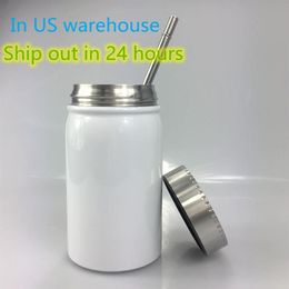 US Warehouse 500ml Sublimation Mason Jar Mugs Stainless Steel Coffee Cup Portable Heat Insulation Tumbler Dust-proof Bottle with M257D