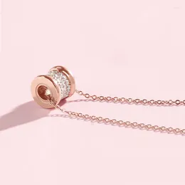 Choker Romantic 18K Rose Gold Plated Stainless Steel Microscope Zircon Cylinder Pendant Necklace For Women Love Gift