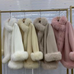 Womens Fur Faux Real Coat Winter Jacket Women Natural Collar Warm Cashmere Wool Woolen Ladies Outerwear Streetwear Fashion 230925