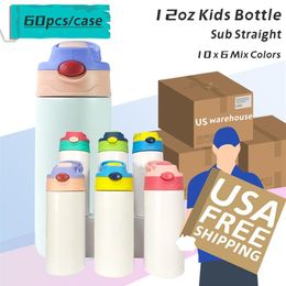 Local Warehouse 12oz 20oz Sublimation STRAIGHT Sippy Cups Kids Water Bottle with flip on the top Stainless Steel Baby Bottle Feedi361e