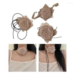 Choker Exaggerated Mesh Big Rose Flower Clavicle Chain Braided Rope Necklace For Women 40GB
