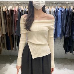 Women's T Shirts Tshirts Superior Quality Spring/summer Off Shoulder Knitting Long Sleeve Thin Waist Ladies Tops Drop HTBHAA98117