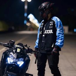 Men's Jackets Xingye * Exclusive Vintage European and American Blue Black Embroidery Y2K Fashion Baseball Jersey Cycling Racing Leather Jacket 230926