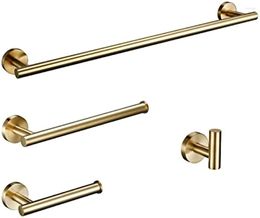 Bath Accessory Set Bathroom Hardware 4-piece Stainless Steel Wall Mounted Accessories Towel Rack Hook Brushed Gold