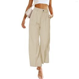 Women's Pants Solid Wide Leg Formal Oversize High Waist Button Long Trousers With Pockets Casual Loose Plus Size Fashion Design