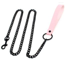 Choker Pink PU Leather Fashion Chokers Necklace Rope Cuban Link Chains Stainless Steel Punk Harajuku Cool Collar Jewelry