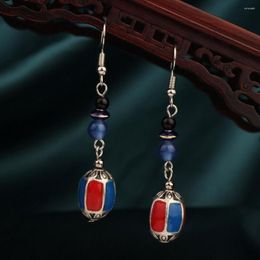 Dangle Earrings Vintage Ethnic Blue And Red Cloisonne Drop Long Nature Stones For Women 2023 Jewellery