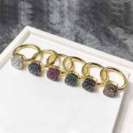 fashion Jewelry Spot Whole Stones Six-Color Stones Square Honeycomb Ring Copper Micro Pave Gold silver bracelets bangles for w304K