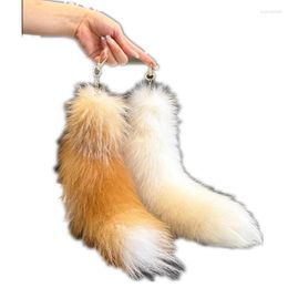 Keychains Cute Real Fur Tail For Women Men Fluffy Bag Pendant Key Ring Holder Backpack Accessories Gift Girl