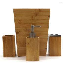 Bath Accessory Set 4 Piece Includes Waste Can Soap Dispenser Multi Toothbrush Holder And Tumbler