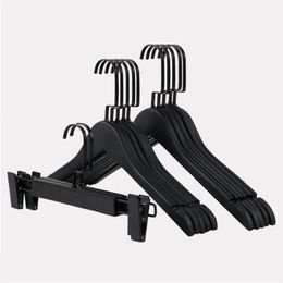 High Quality Black Wood Clothes Hanger for Suit Coat Shirt Adult Kids Black Wooden Pants Skirt Hanger with Clips 12 Pcs Lot 21743