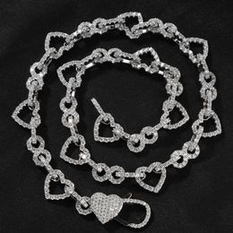 Cool Mens Heavy Chains 22mm Width 16-24inch 18K Yellow White Gold Plated Bling CZ Hearts Chain Necklace 7/8/9inch Bracelet Links for Men Nice Gift