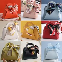 Other Event Party Supplies 60pcs Leather Gift Bags for Easter Eid Wedding Guest Favour Box Mini Handbag With Ribbon Packaging Box Distributions Party Gifts 230926