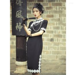 Ethnic Clothing Chinese Dress Black Silk Qipao Evening Dresses High End Lace Cheongsam Customization Cheongsams Modern China