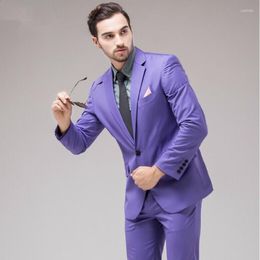 Men's Suits Latest Purple Men Suit 2023 Slim Fit Skinny Tuxedo Groom Prom Wedding Pary Male Terno Masuclino 2 Pieces ( Blazer Pants )