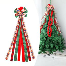 Christmas Decorations Tree Long Ribbon Bows Hanging Xmas Top Ornaments 2024 Year Party Gift Wedding Decoration