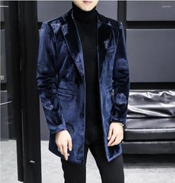 Men's Wool Winter Velvet Blends Jacket Men Fashion Slim Long Casual Business Trench Windbreaker Social Streetwear Overcoat Clothing