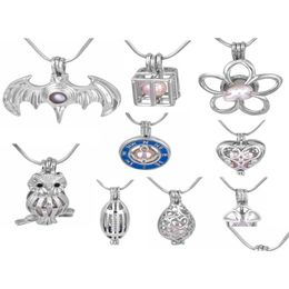 Pendant Necklaces 18Kgp Sier Love Wish Natural Pearl Cage Owlcompassnew Hearttreasure Chestrugby Fashion Charm Pendants 20Pcsl6015146 Dhhun