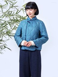 Women's Trench Coats Winter Cropped Cotton Jacket Top Silk National Style Jacquard Contrast Dress Women