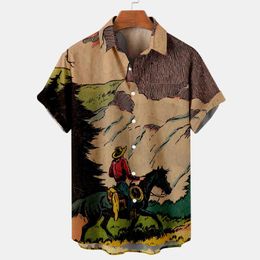 DIY Clothing Customised Tees & Polos Cowboy Riding Cartoon printing border 3D Digital Printing Loose Fashion Short Sleeve