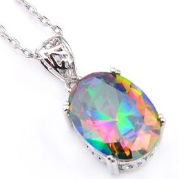 10 Pcs LuckyShine Women Jewelry Rainbow Mystic Topaz 925 Sterling Silver Necklaces Oval Zircon American Australia Wedding Pendant226U