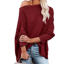 Women's Blouses Shirts & Top Oblique Neck One Shoulder Long Sleeve Loose Pullover Soft Solid Color Mid Length Bat Lady Blouse
