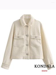 Women's Jackets KONDALA Vintage Chic Women Solid Pearls Button Oversized Coats Fashion 2023 Autumn Winter Beige Pockets Coat