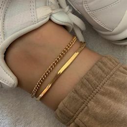 2020 Rose Gold Color Stainless Steel Snake Chain Anklet Female Korean Simple Retro foot bracelet beach accessories boho jewelry343O