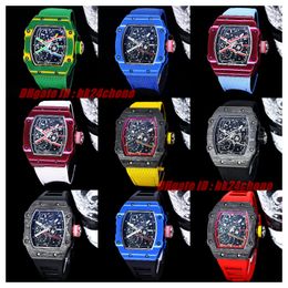 9 styles High Quality Watches 67-02 TPT Carbon Miyota Automatic Mens Watch Skeleton Dial Textile Bracelet Gents Wristwatches