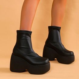 Boots Brand Design Women's Mid Calf Boots Platform Wedges High Heels Gothic Punk Shoes Autumn Ladies Fashion Plus Size Long Boots 230925