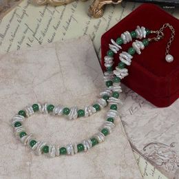 Choker Elegant Real Baroque Pearl Necklace Statement Jewelry Luxury Green Agates Stone Beads Chain Women Wedding Collar Gift