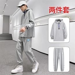 Men's Tracksuits High Quality Korean Waffle Suit Spring And Autumn Casual Loose Sports Hooded Hoodies Long Pants 2-Piece Set