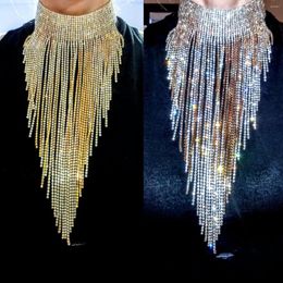 Choker Fashion Full Crystal Rhinestone Long Chain Collar Statement Necklace For Women Jewellery Wedding Maxi Tassel Girls