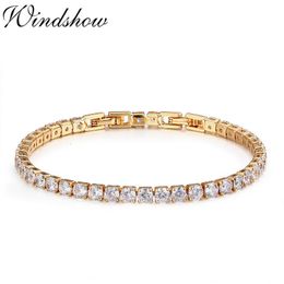 Beaded Bangle 15cm-17cm Round AAA CZ Chain Gold Colour Tennis Bracelet Bangles For Women Girls Gift Jewellery Braceletes Pulseras Bracciali Donna 230925