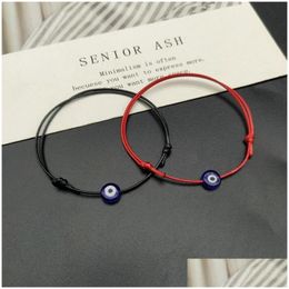 Charm Bracelets 2 Pcs Flat Blue Evil Eye Woven Men Lucky Bracelet Women Adjustable Black Red String Femme Fashion Jewellery Drop Delive Otsbx