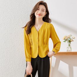 Women's Blouses Fashion V-neck Shirts For Women Business Work Wear Spring Autumn Formal OL Styles Professional Female Tops Clothes S-4XL