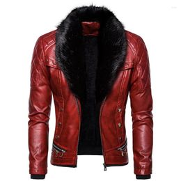 Men's Fur Est Punk Leather Jacket Men Thick Rivet Design Motorcycle Biker Male Collar Windproof Coat