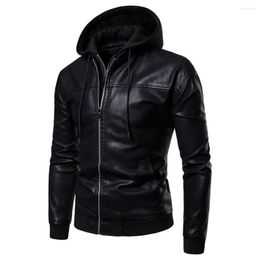 Men's Fur Leather Jacket Men 2023 Autumn And Winter High Quality PU Hooded Two Zipper Slim Full Warm Mens Coat