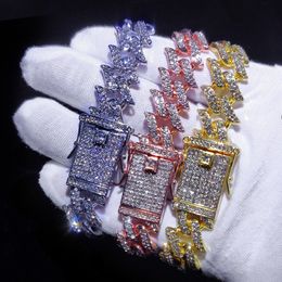 Beaded Bangle Fashion 16mm Iced Out Crystal Prong Cuban Link Chain Bracelet for Women Men Bling Rhinestone Bracelets Hip Hop Jewellery 230925