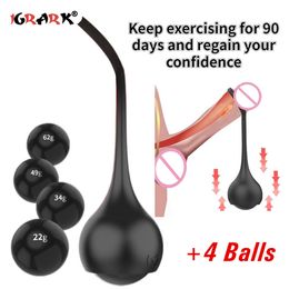 Masturbators Heavy Weight Glans Exerciser 4 Balls Dumbbell Hanger Penis Trainer Cock Rings Stretcher Dick Extender Adult Sex Toys for Men 18 230925