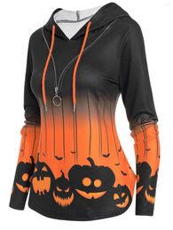 Women's Hoodies Halloween Hooded Sweatshirt Faux Twinset Bat Pumpkin Printed Hoodie Long Sleeve Autumn Half Zipper Women Casual Sweatshirts