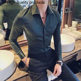 Men's Dress Shirts 2023 British Style Men Spring High Quality V-neck Shirt With Long Sleeves/Male Slim Fit Casual Business Dress S-3XL YQ230926