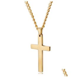 Pendant Necklaces Simple Christian Cross For Men Relius Jewelry Stainless Steel Smooth Surface Crucifix Sir Trend Women Drop Delivery Dhgf4