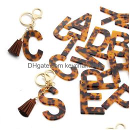 Key Rings Leopard Print Keychains A-Z Initial Acetate Pendant Chain Ring Cute Car Alphabet Resin Keyring Holder Charm Bag Couple Gifts Dhqtr