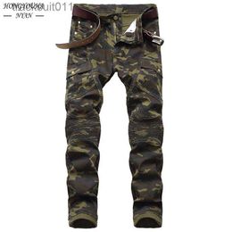 Men's Jeans 2022 Fashion Military Men's Camouflage Jeans Slim Trend Hip Hop Straight Army Green Pocket Cargo Denim Youth Brand Pants L230926